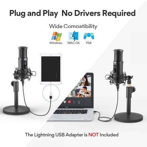 MAONO USB Computer Microphone with One-Touch Mute, Gain Knob, Shock Mount, Condenser Recording Mic for PC, Gaming, Streaming, Podcasts - AU-PM421T - Toytexx MAONO USB Computer Microphone with One-Touch Mute, Gain Knob, Shock Mount, Condenser Recording Mic for PC, Gaming, Streaming, Podcasts - AU-PM421T - Toytexx